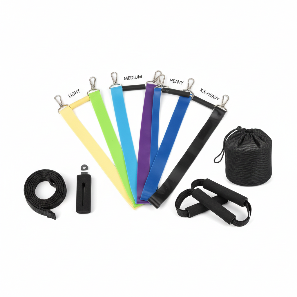 5-piece adjustable resistance bands set with door anchor, handles and carry bag