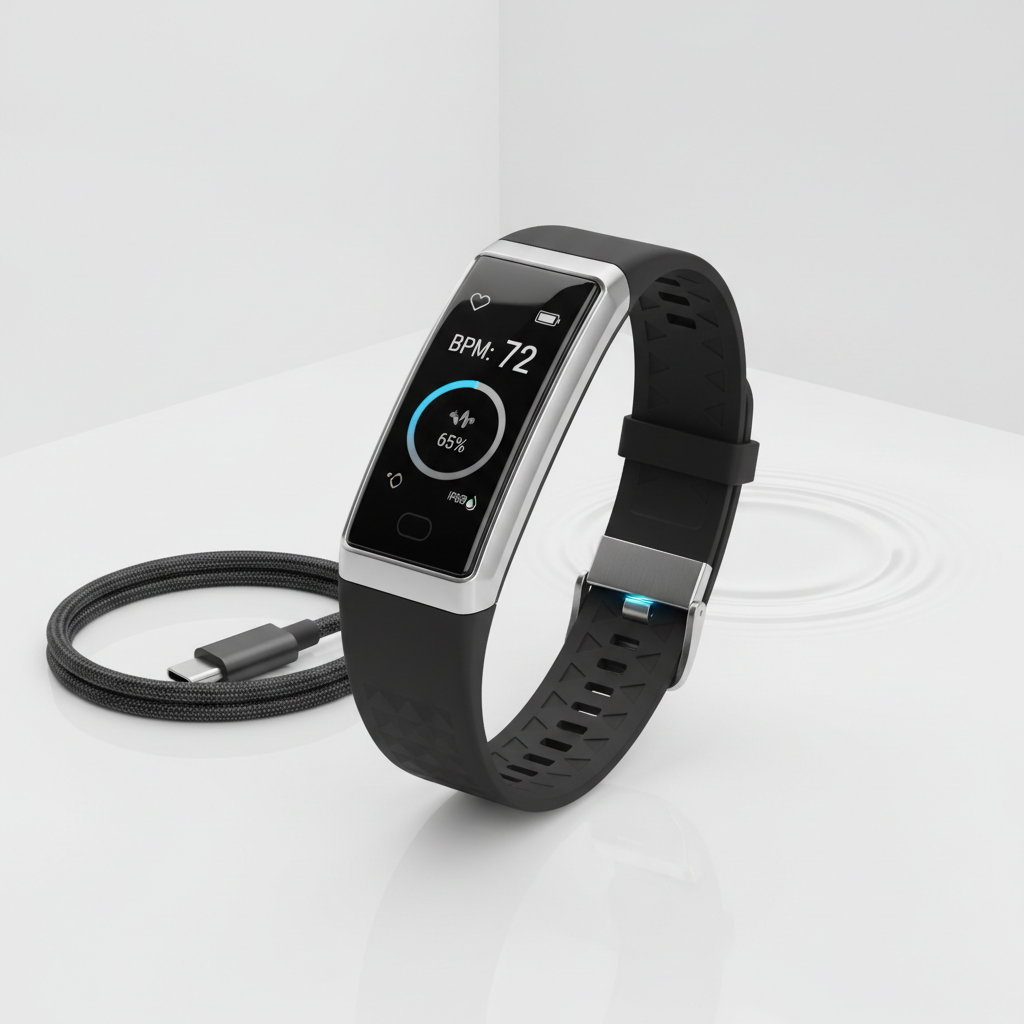 Slim smart fitness tracker watch with heart rate monitor and digital display