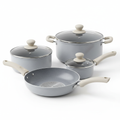 3-piece ceramic non-stick cookware set with frying pan, saucepan and casserole pot