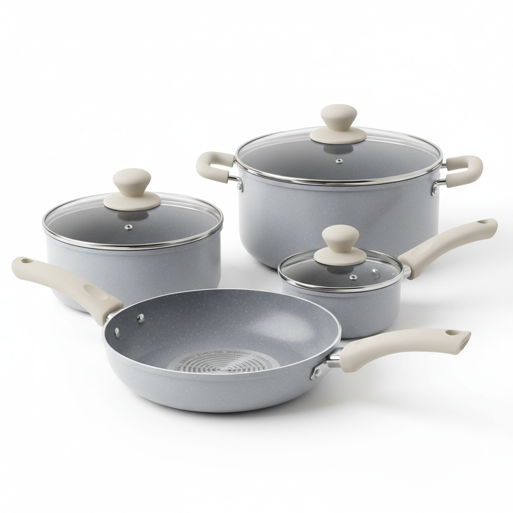3-piece ceramic non-stick cookware set with frying pan, saucepan and casserole pot